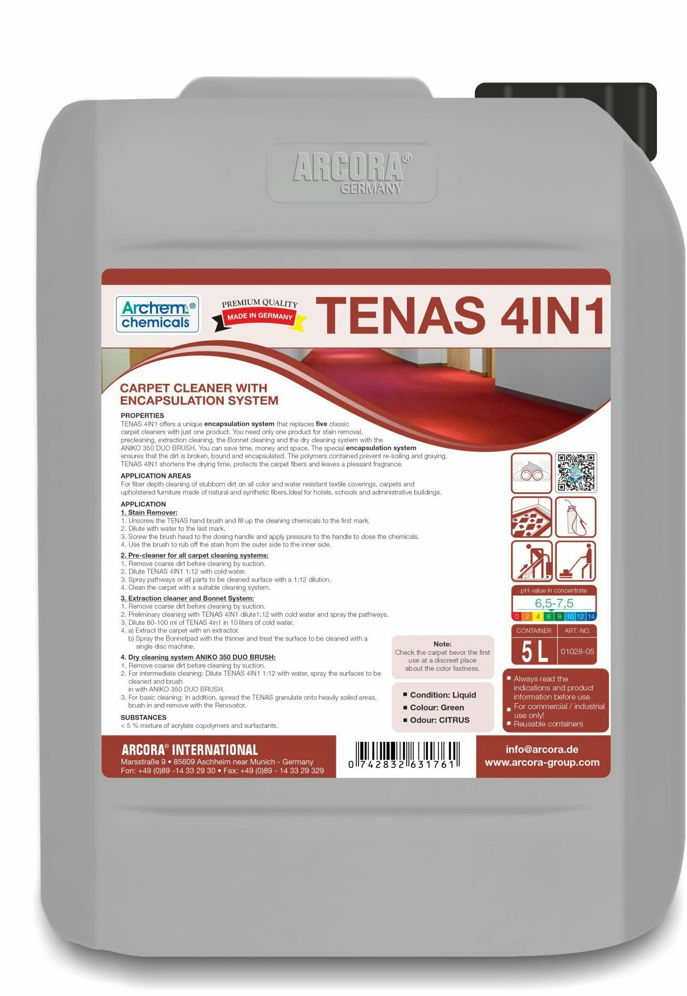 ARCORA Teppichreiniger Mit Encapsulation System TENAS 4IN1, 5L 1 ARCORA Teppichreiniger Mit Encapsulation System TENAS 4IN1, 5L