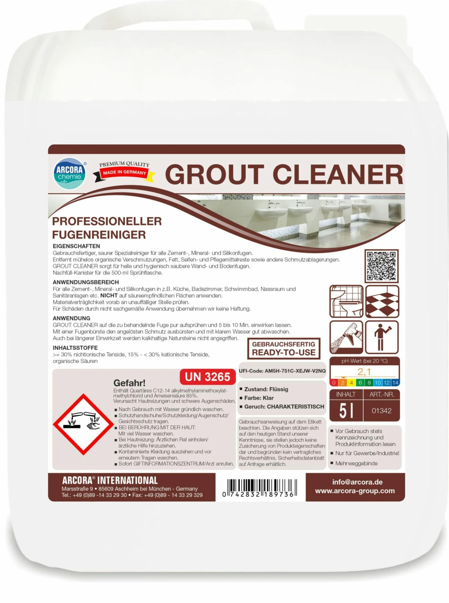 Arvox Pro Fugen + Fliesen Spezialreiniger - Fugenreiniger Bad Fliesen - Sanitärreiniger - Grout Cleaner - Reiniger - 2x2,5L Set 5 Arvox Pro Fugen + Fliesen Spezialreiniger - Fugenreiniger Bad Fliesen - Sanitärreiniger - Grout Cleaner - Reiniger - 2x2,5L Set – Bild 5