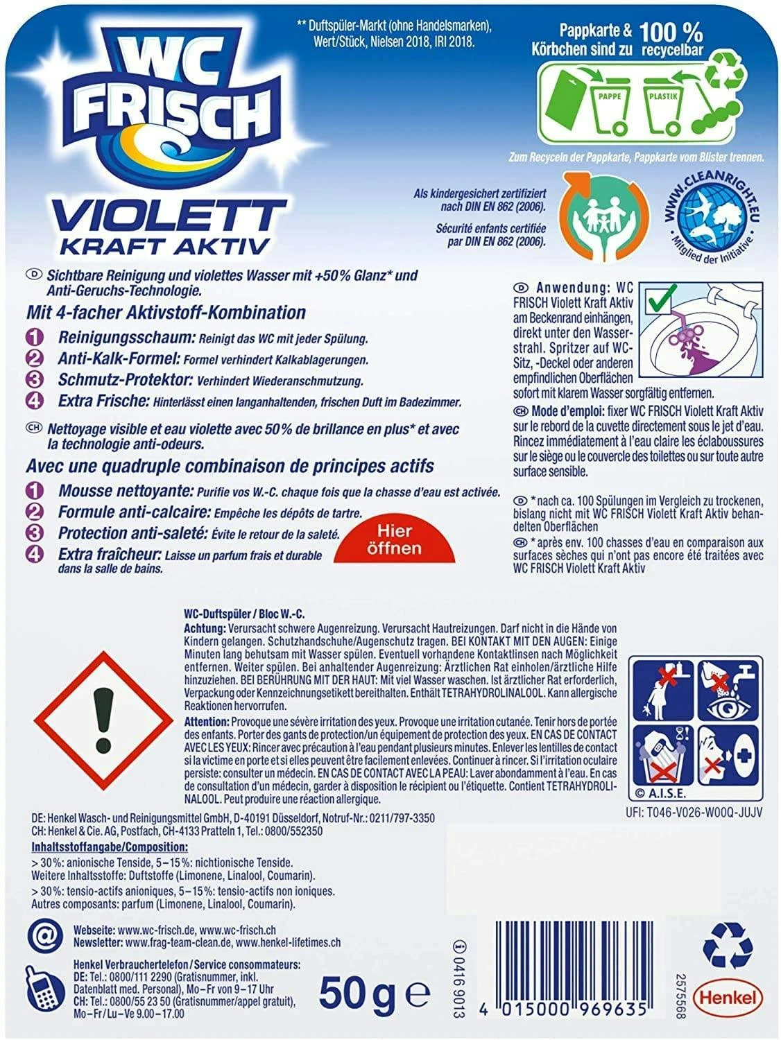 WC FRISCH Kraft Aktiv Violettspüler Magnolie 3x50g WC Reiniger Reinigung 6 WC FRISCH Kraft Aktiv Violettspüler Magnolie 3x50g WC Reiniger Reinigung – Bild 6